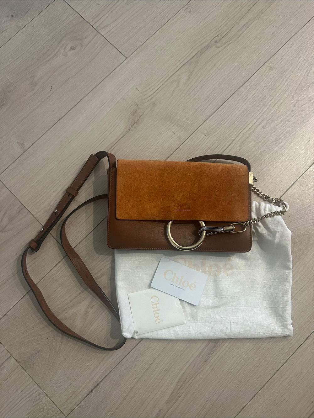 Chloé Faye Small Brown & Tan Suede Leather Crossbody Bag